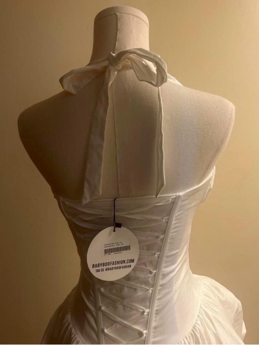 White Halter Lace-Up Corset Dress by Babyboo Fashion.